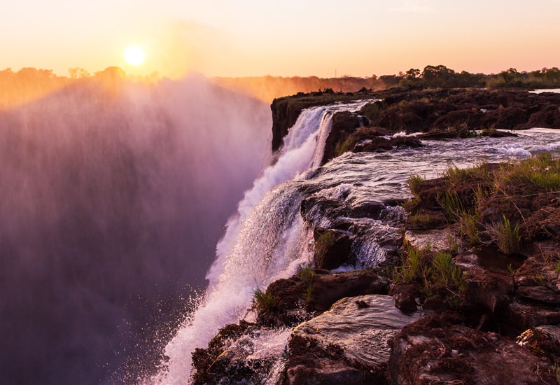 victoria falls in Southern Africa at sunrise