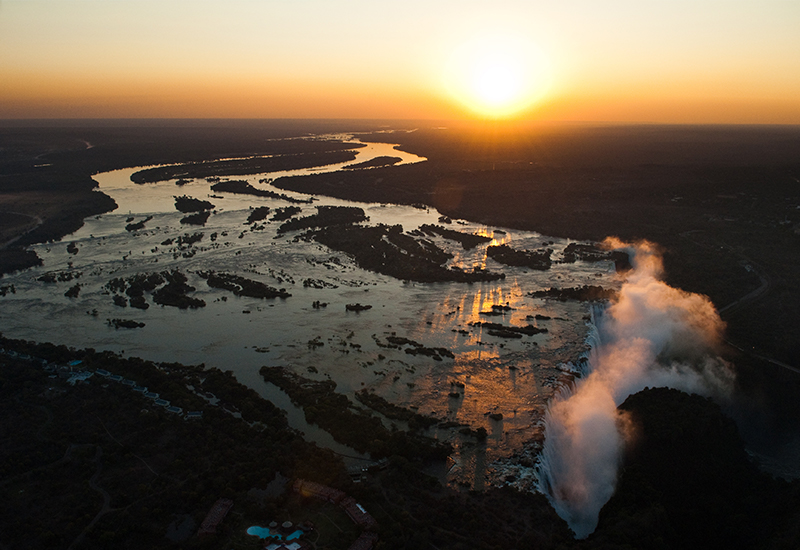 Aerial view of Victoria Falls and Victoria Falls National Park 
