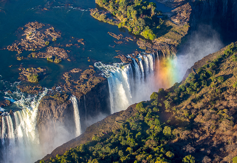 Aerial view of Victoria Falls from a helicopter 