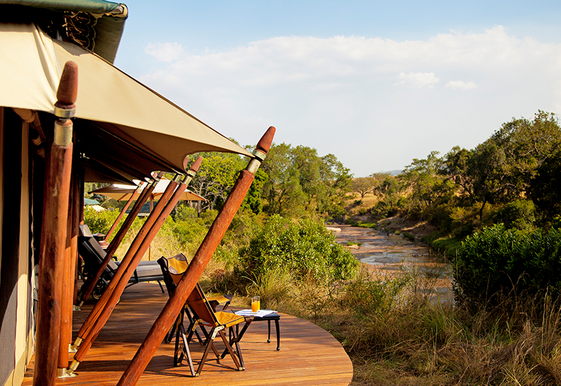 Verandah of luxury tents of Sand River Masai Mara