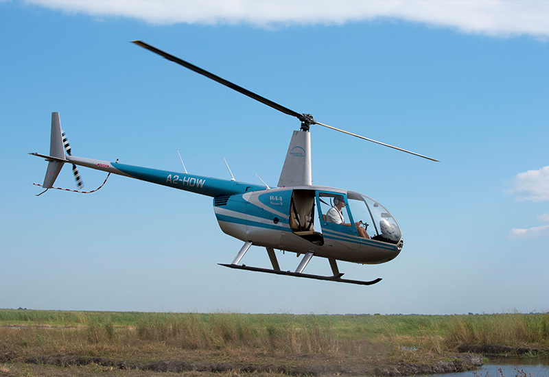 helicopter landing in Botswana