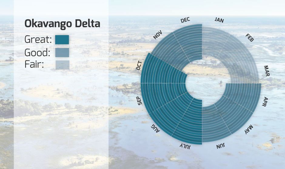 This infographic guide to botswana shows the best time to visit Okavango Delta