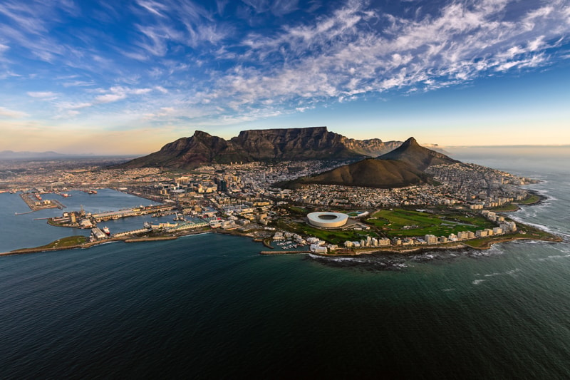 An aerial view of Cape Town on a clear summer's day