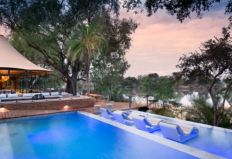 Main guest area and swimming pool at Thorntree River Lodge