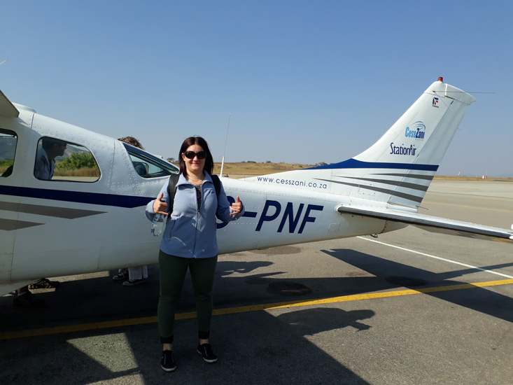 Giada standing ready to board her CessZani flight to Garonga Safari Lodge