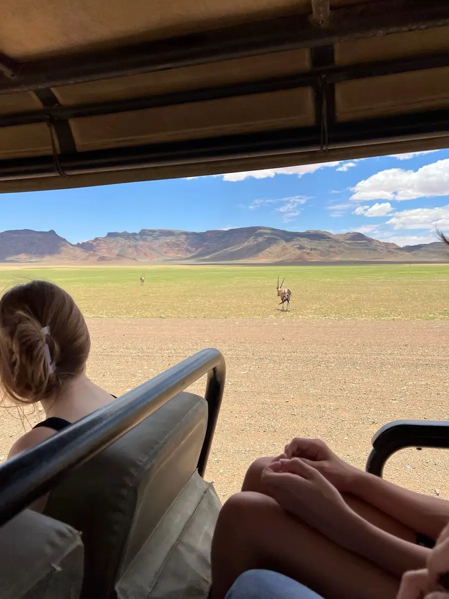 Our UK guests traveled by private flights from Windhoek to Sossusvlei and Swakopmund. At &Beyond Sossusvlei Desert Lodge, they enjoyed stunning desert views, cycling, quad biking, and the rare sight of desert rain—the first in 10 years.