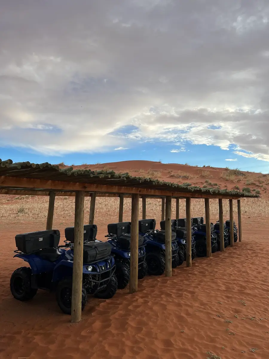 Our UK guests traveled by private flights from Windhoek to Sossusvlei and Swakopmund. At &Beyond Sossusvlei Desert Lodge, they enjoyed stunning desert views, cycling, quad biking, and the rare sight of desert rain—the first in 10 years