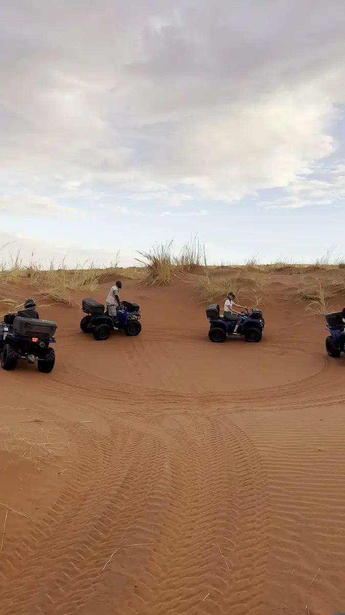 Our UK guests traveled by private flights from Windhoek to Sossusvlei and Swakopmund. At &Beyond Sossusvlei Desert Lodge, they enjoyed stunning desert views, cycling, quad biking, and the rare sight of desert rain—the first in 10 years