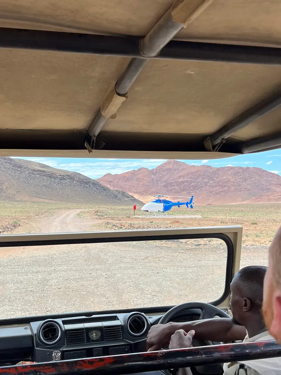 Our UK guests traveled by private flights from Windhoek to Sossusvlei and Swakopmund. At &Beyond Sossusvlei Desert Lodge, they enjoyed stunning desert views, cycling, quad biking, and the rare sight of desert rain—the first in 10 years