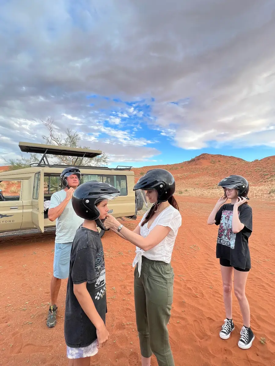 Our UK guests traveled by private flights from Windhoek to Sossusvlei and Swakopmund. At &Beyond Sossusvlei Desert Lodge, they enjoyed stunning desert views, cycling, quad biking, and the rare sight of desert rain—the first in 10 years